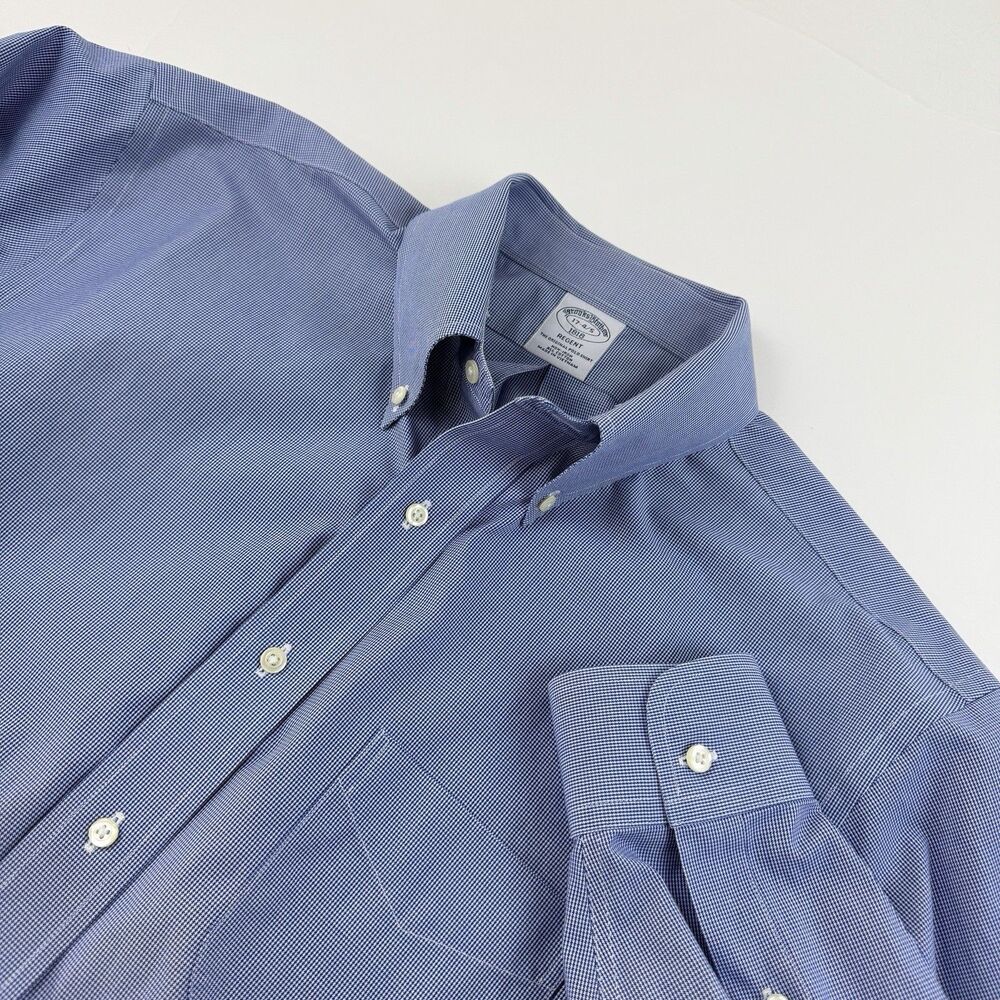 Brooks Brothers 1818 Regent Oxford Dress Shirt 17 4/5 Blue Micro Check Cotton